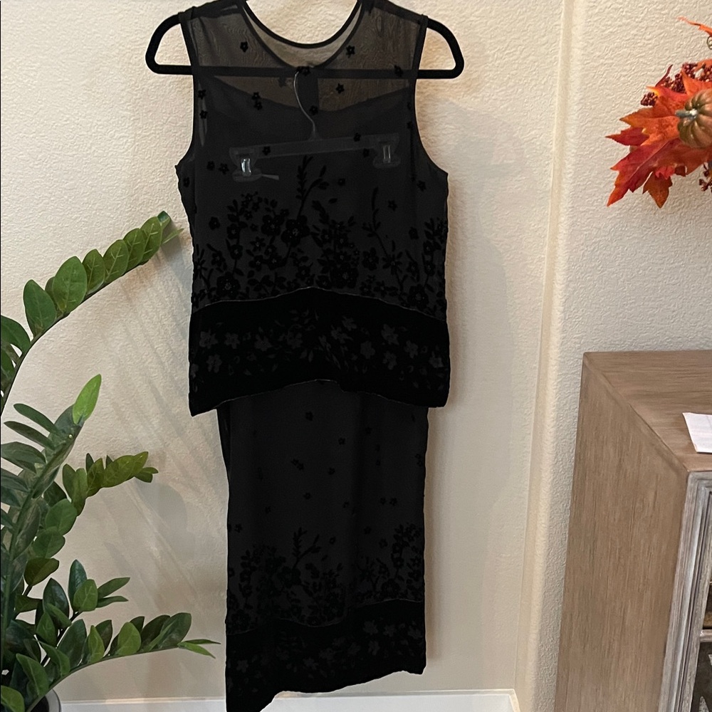 Skirt & Sleeveless Top in Velvet, Silk & Beads in Black